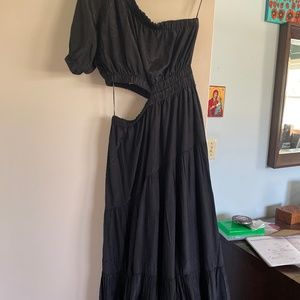 Moon river black one shoulder midi dress S